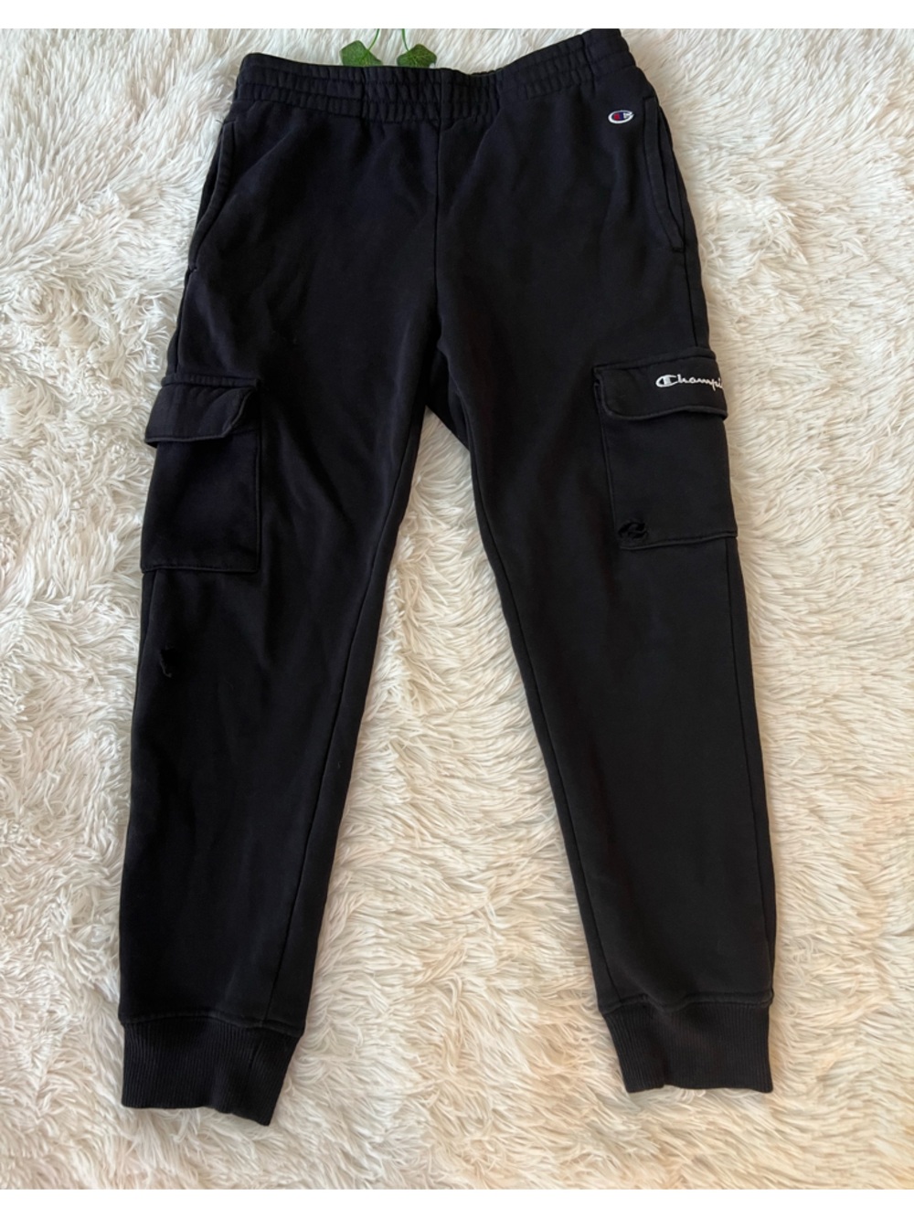 $1 ADD ON - Champion Black Cargo Joggers with Logo Patch